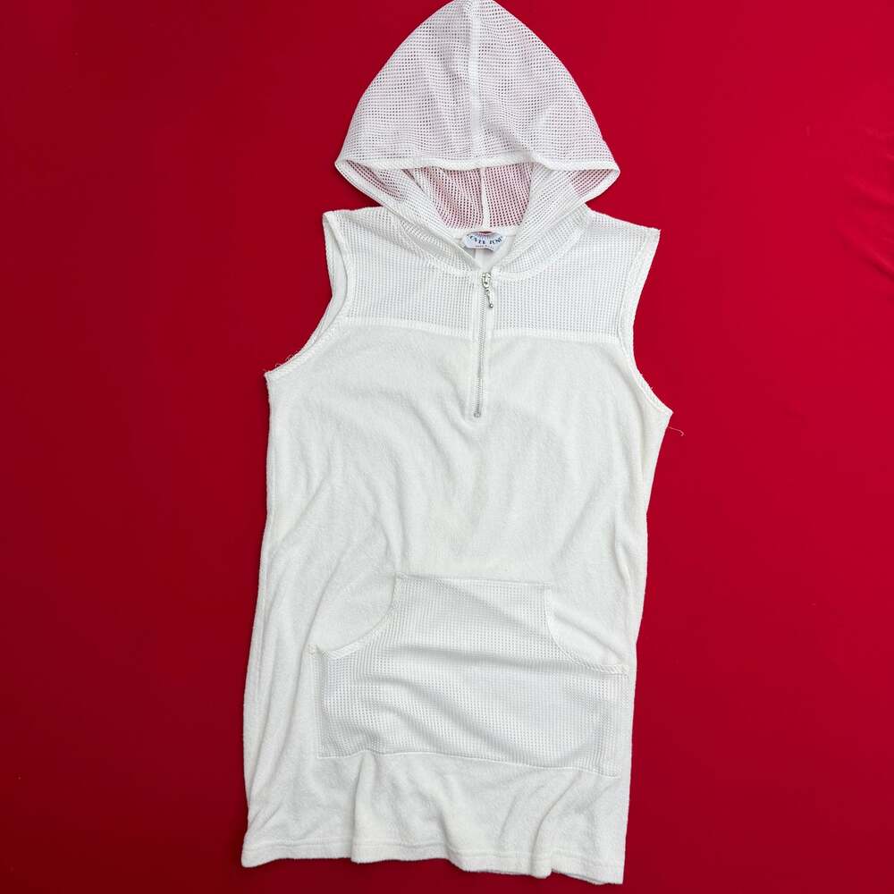 Vintage Y2K Over‎ Zone White Terry Cloth Zip-Front Sleeveless Hoodie